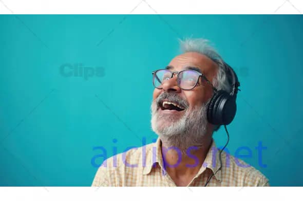 Happy Elderly Man with Headphones and Glasses