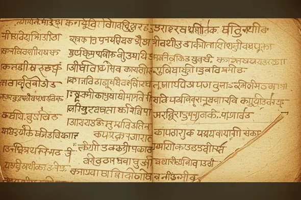 Aged Sanskrit Manuscript with Devanagari Calligraphy | Ancient Indian Script Texture