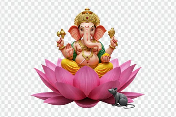 Ganesha on Pink Lotus with Mouse PNG