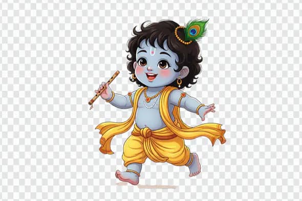 Whimsical baby Krishna playing flute PNG clipart
