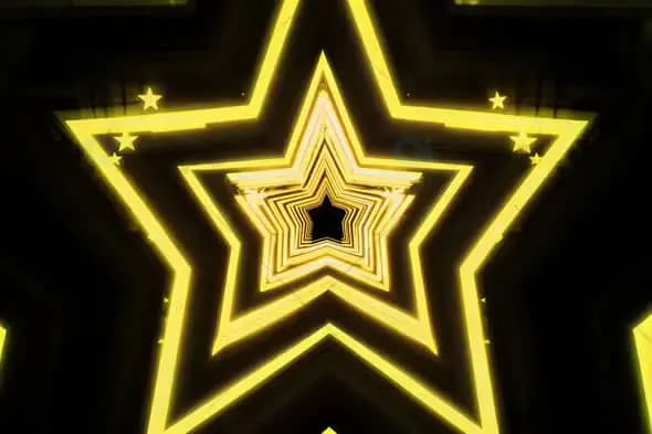 Neon Star Tunnel with Glowing Yellow Concentric Stars
