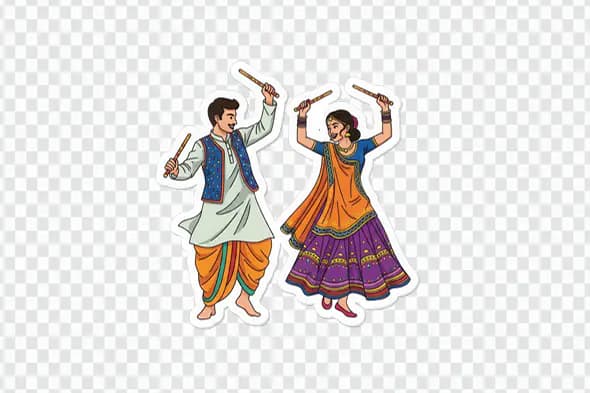 Traditional Indian Dancers Performing Garba with Dandiya Sticks