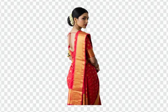 Elegant Woman in Red Gold Saree PNG