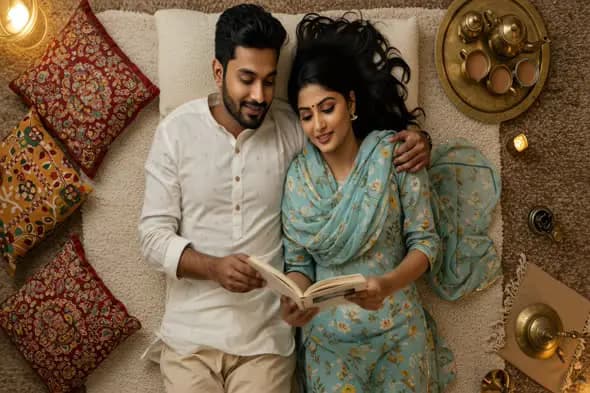 Romantic Indian Couple Reading Together