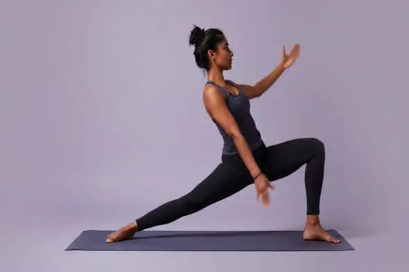 Graceful Yoga Warrior Pose on Purple Background