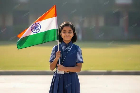 Young Indian Student Celebrating with National Flag