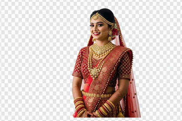 Traditional Indian Bride in Red Saree PNG