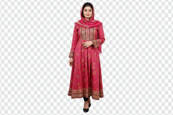 Elegant Woman in Traditional Red Anarkali Dress PNG