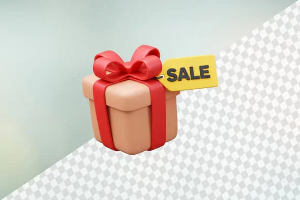 Gift box with red ribbon and sale tag