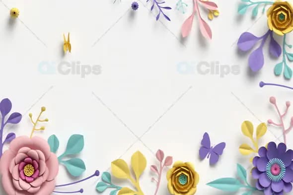 Colorful Paper Flowers and Butterflies Frame