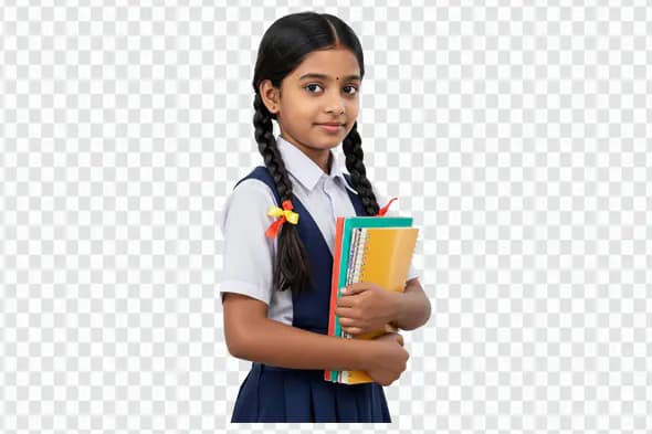 Indian Schoolgirl Holding Colorful Notebooks PNG Clipart
