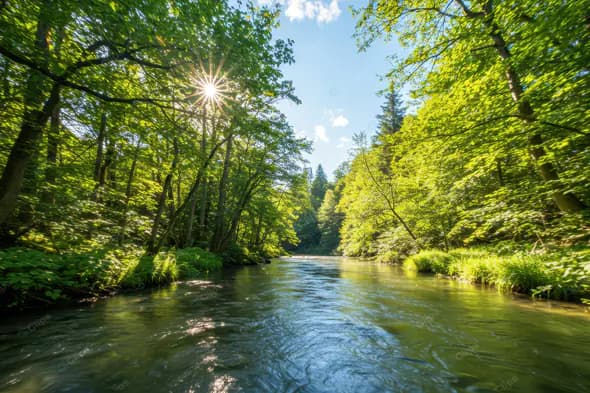 Sunlit Forest River Serenity