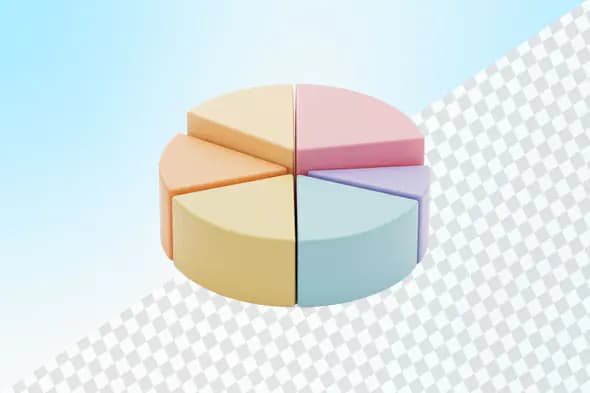 Pastel colored 3D pie chart with six segments