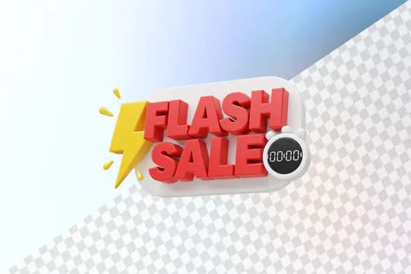 Flash sale lightning bolt text with timer icon