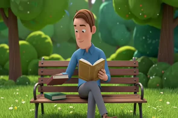 Animated Character Reading in Park