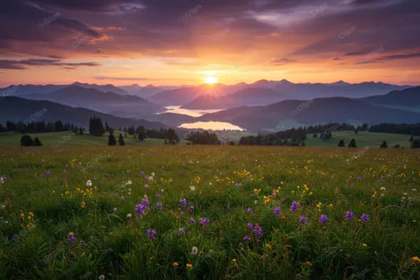 Alpine Meadow Sunset Panorama