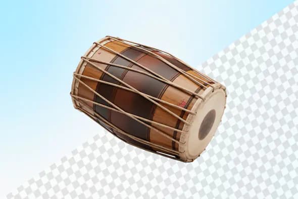 Traditional wooden dholak drum with rope tuning