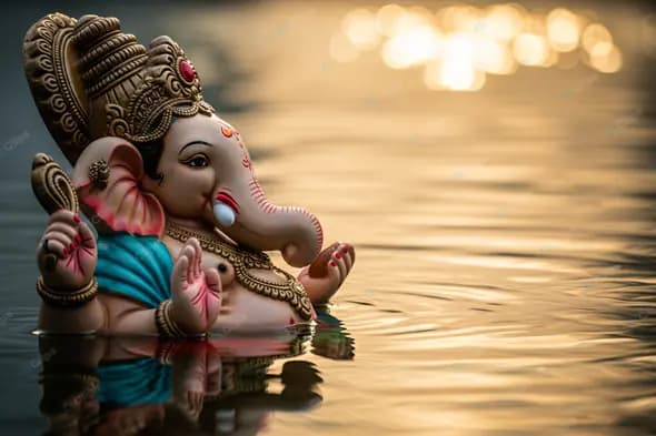 Ganesha Idol in Golden Waters