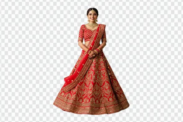 Elegant Red Bridal Lehenga Traditional Attire PNG