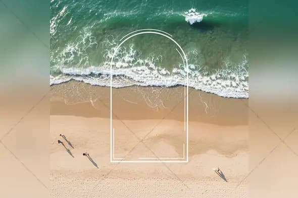 Aerial Beach Mockup with Geometric Arch Overlay