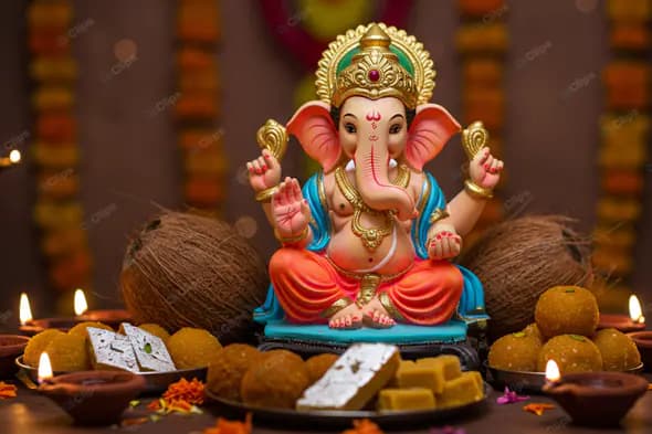 Ganesha Altar with Devotional Offerings