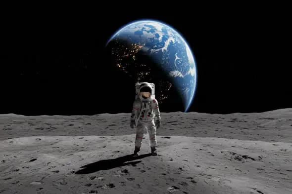 Astronaut Standing on the Moon with Earth in the Background for Space Exploration Themes