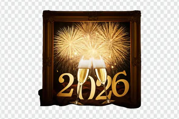 Vintage Framed 2026 Fireworks Celebration PNG Clipart