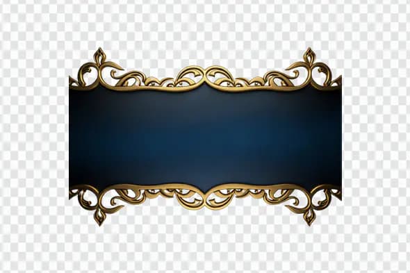 Ornate Gold Frame Navy Blue Banner PNG