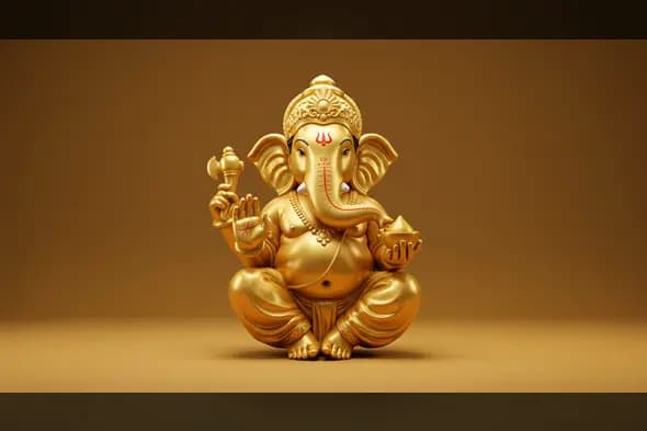 Golden Ganesha Idol with Deep Orange Gradient – Ideal for Devotional Creatives