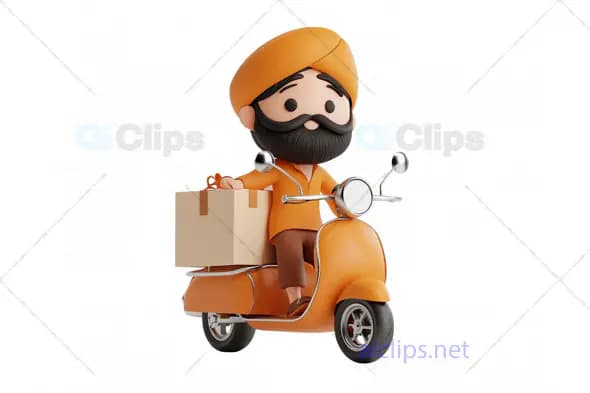3D Indian Courier Avatar on Scooter with Package