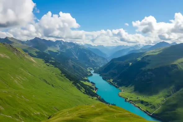 Stunning Alpine Valley Turquoise River Meandering Landscape