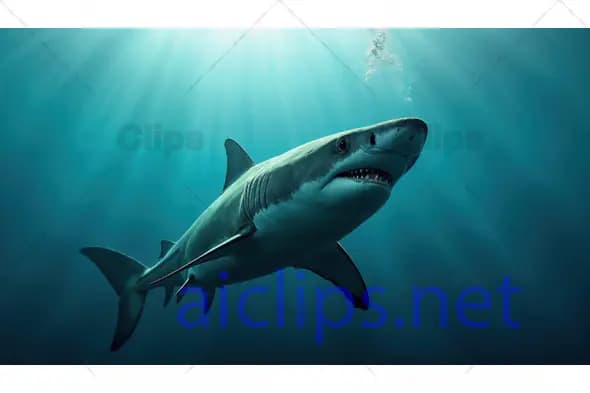 Great White Shark in Deep Ocean