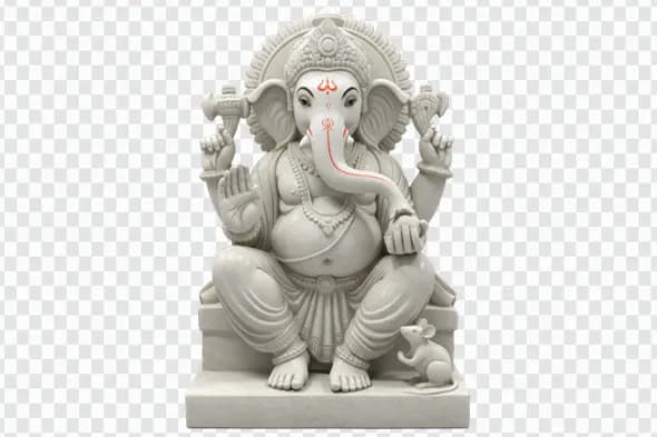 Majestic White Marble Lord Ganesha Statue PNG