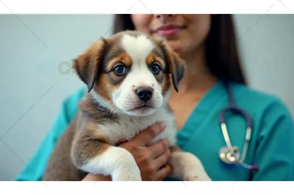 Veterinarian Holding Adorable Puppy