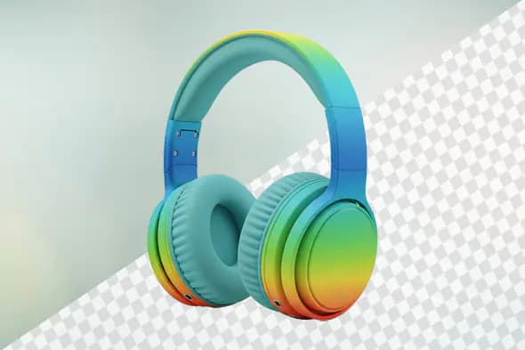 Rainbow gradient wireless headphones with cushioned earcups