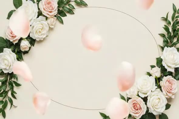 Romantic Falling Rose Petals Over Elegant Floral Frame Design