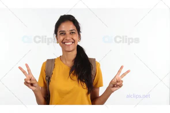 Young Woman Smiling with Peace Sign