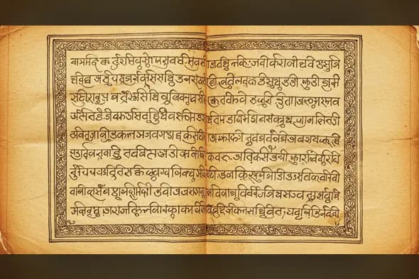 Sanskrit Scripture Page with Ornate Borders | Traditional Devanagari Manuscript Design