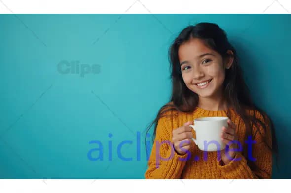 Smiling Girl with Mug in Yellow Sweater