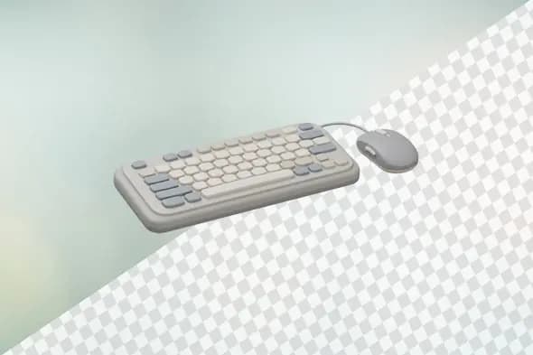 Compact keyboard and mouse set in muted tones