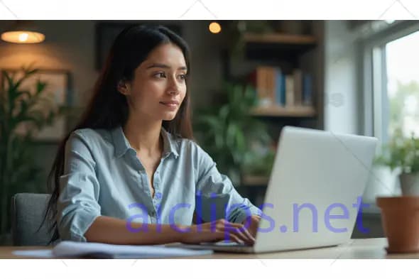 Focused Woman Working on Laptop