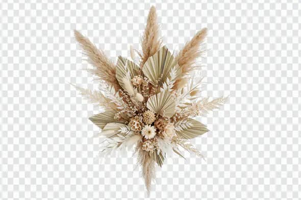 Bohemian Dried Palm and Pampas Grass Bouquet PNG