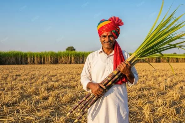 Indian Farmer Holding Sugarcane Crop
