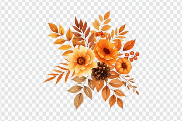 Golden Autumn Floral Arrangement with Pinecone PNG
