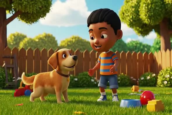 Animated Boy and Puppy Playtime