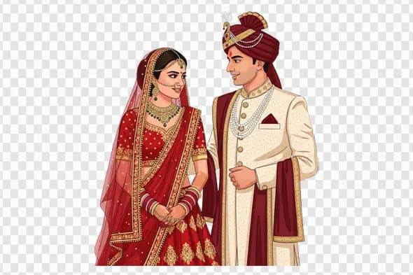 Elegant Indian Bride and Groom Wedding Clipart PNG