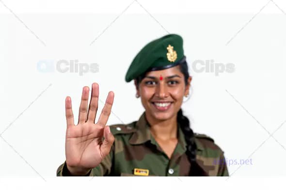 Indian Army Woman Showing Open Hand Gesture