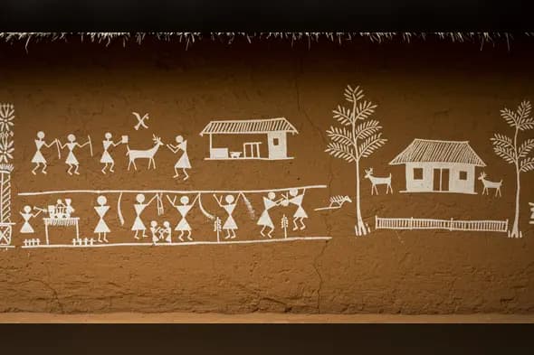 Rural Warli Wall Art Depiction | Tribal Life Illustration from AIClips