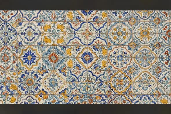Classic Persian Style Tile Pattern | Blue & Yellow Ornamental Mosaic