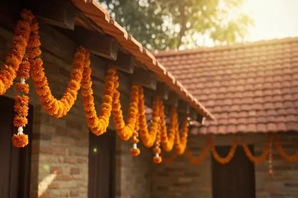 Traditional Indian Marigold Garland Decoration